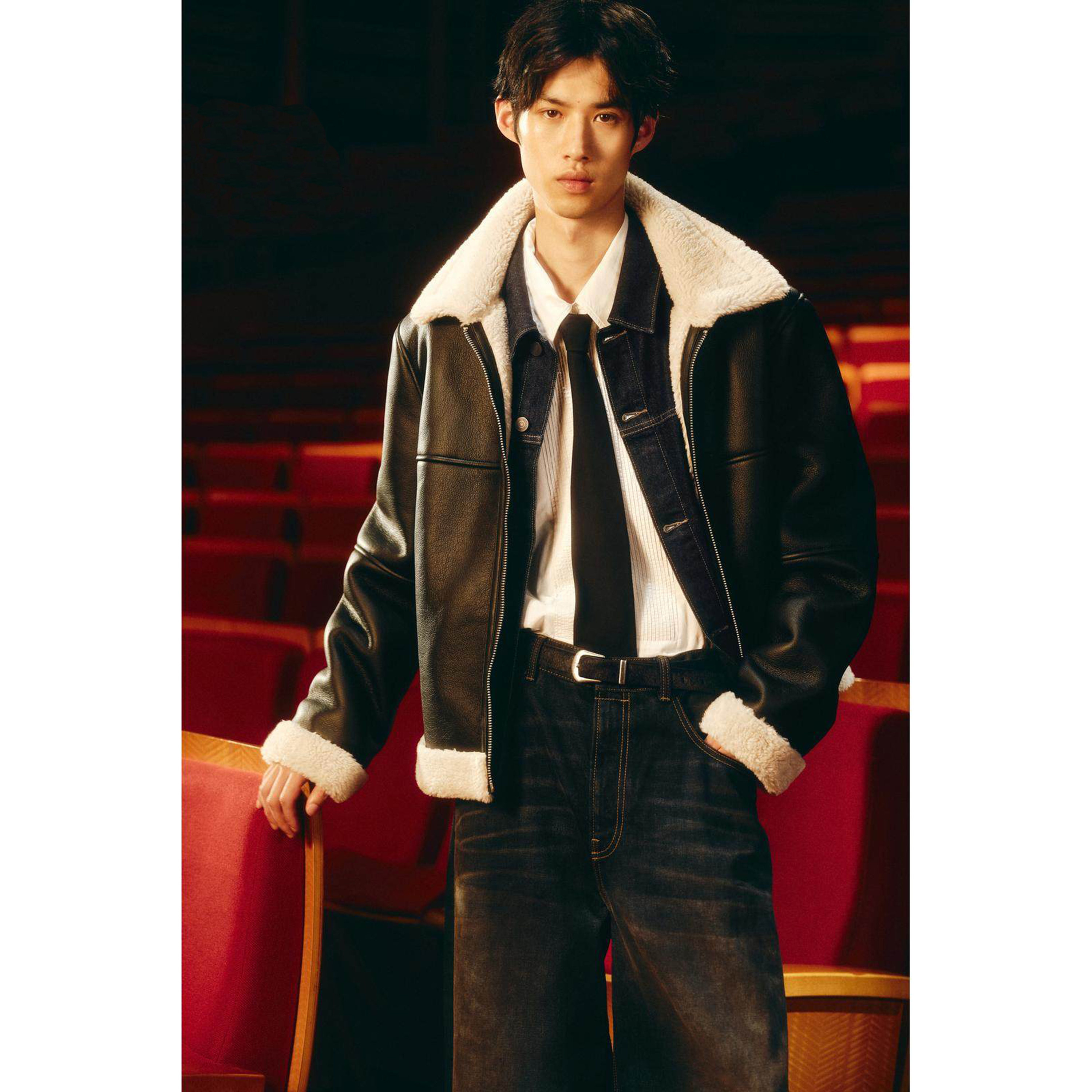 柜859！ZA冬季新品 男装 宽松双面皮革效果夹克外套 8281800 800