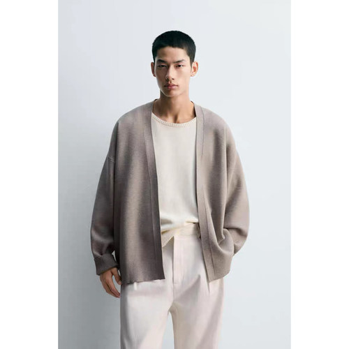 柜329！ZA25秋季新品男装 灰色罗纹宽松长袖开襟开衫 9598371 803