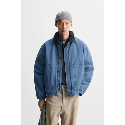 2025新品 冬季男装水洗棉质拼接翻领宽松帆布夹克外套棉服4575250
