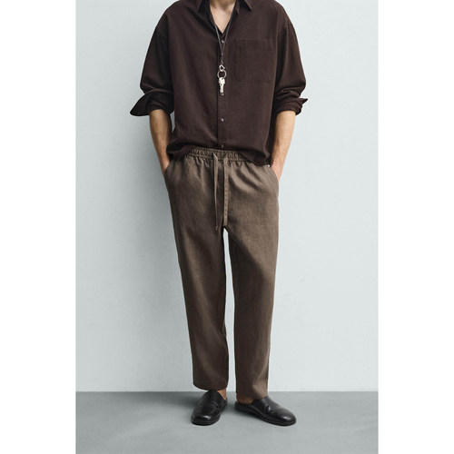 柜429！ZA冬季新品 男装 宽松弹力腰身凉感棉麻休闲裤5070902 737