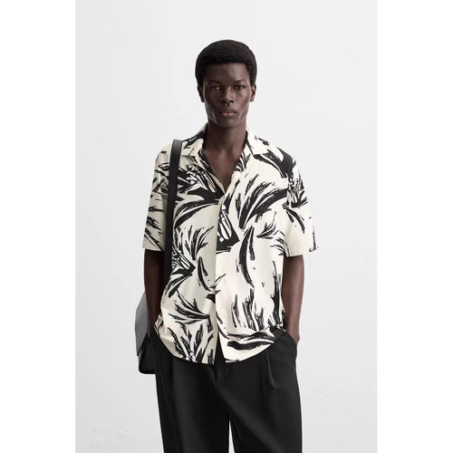 2025新品 夏季新品 男装 宽松休闲舒适印花弹力短袖衬衫 7545413