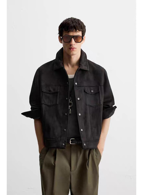ZA 2025 秋季新品 男装 反绒皮效果修身直筒夹克外套 8281288 800