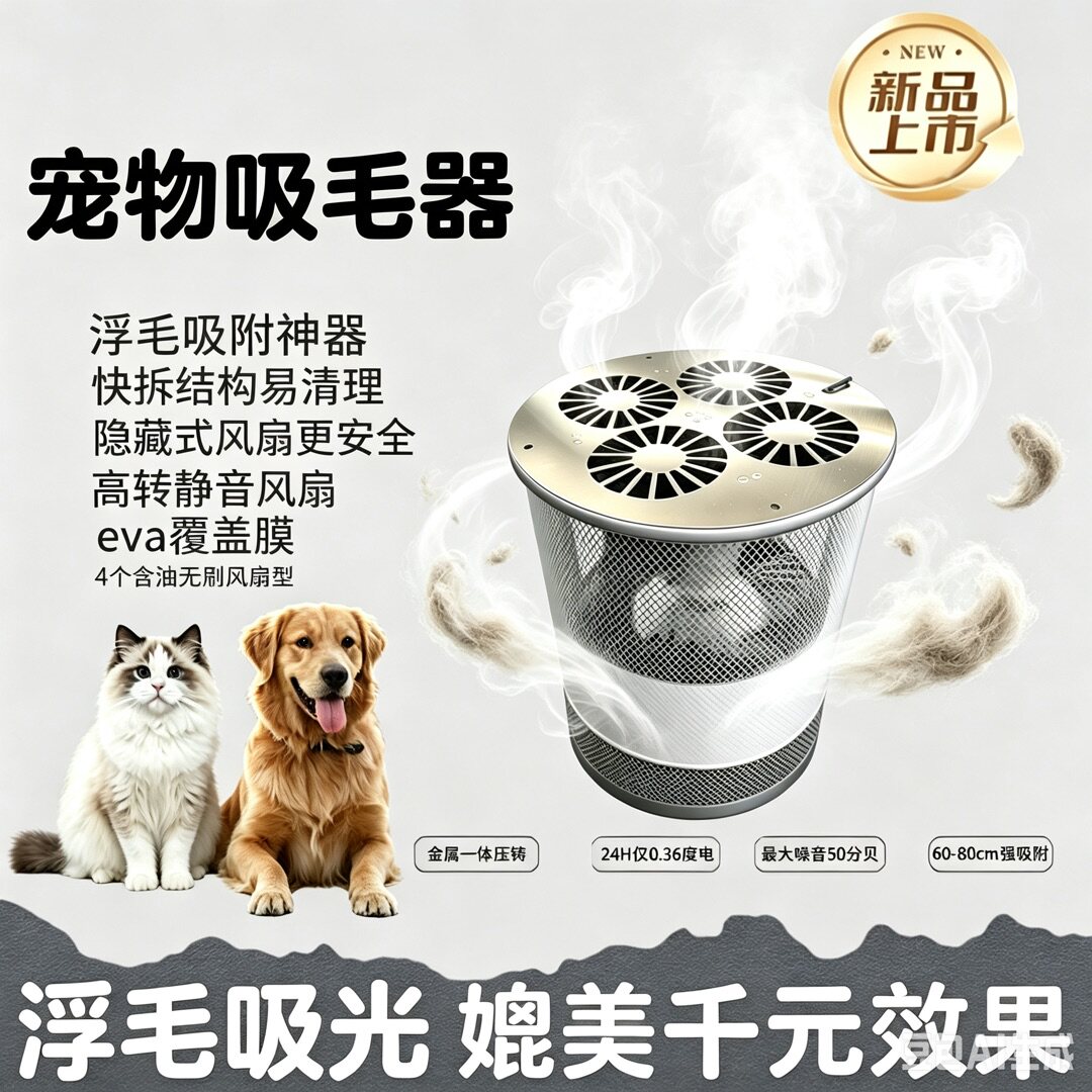 DIY不锈钢宠物吸毛器空气净化器全自动浮毛吸附神器吸狗猫毛工具
