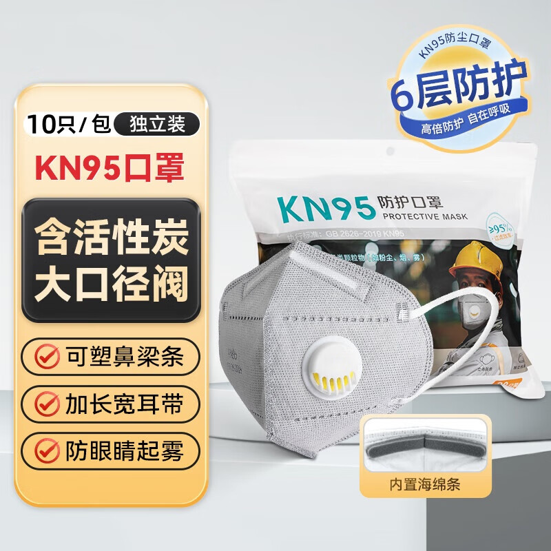 kn95防尘口罩防雾霾油烟电焊工业粉尘打磨喷漆头戴式活性炭海绵条图片