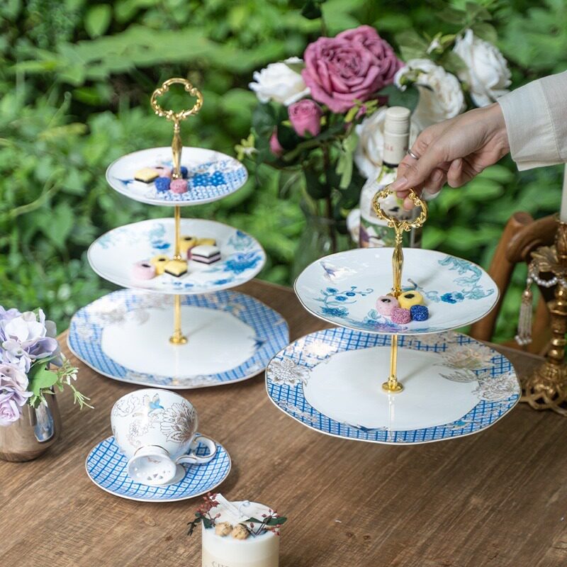 欧式高档客厅下午茶三层蛋糕点心盘英式轻奢多层甜品架双层水果盘