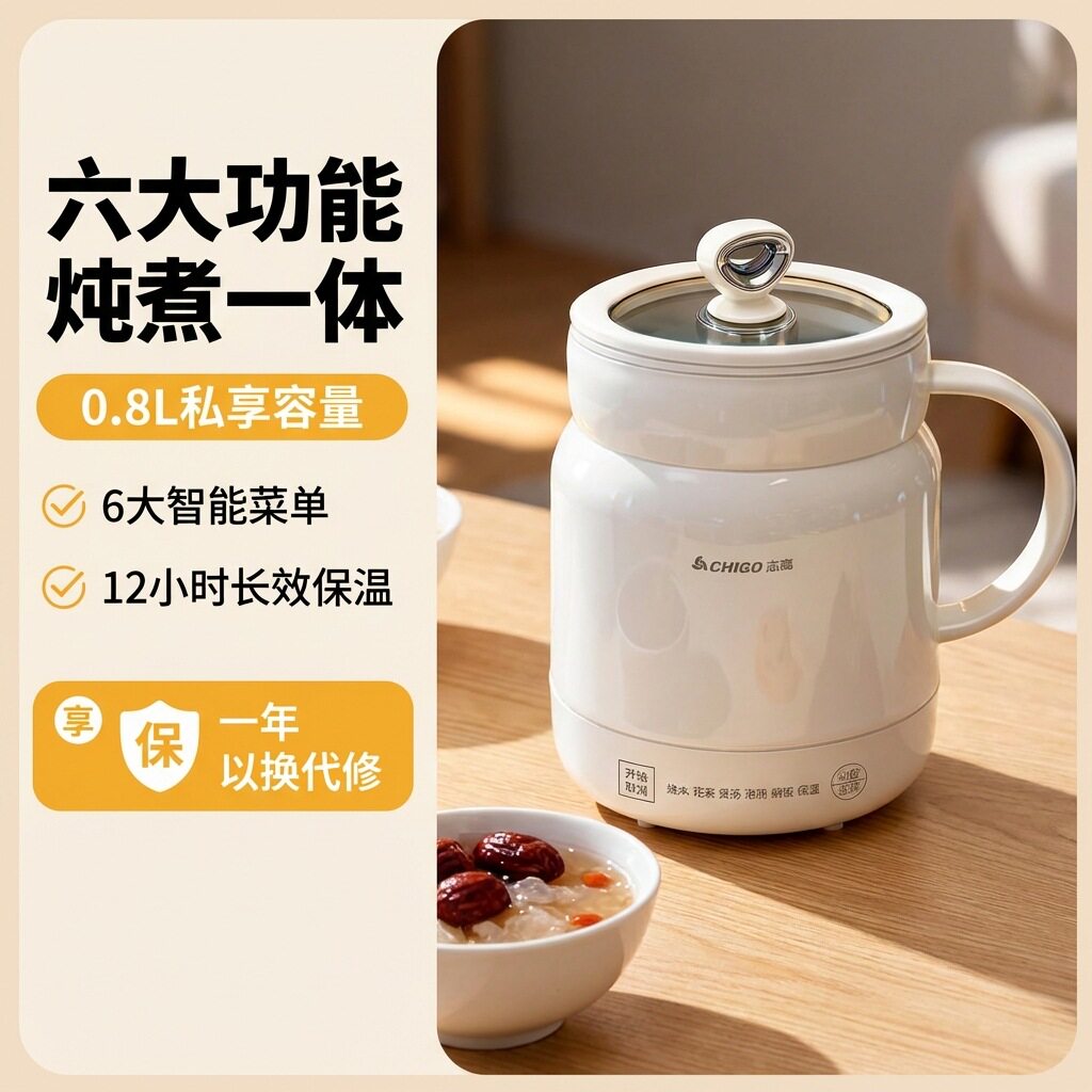 志高电炖杯迷你便携养生杯办公室煮茶炖品煮粥热奶保温全自动恒温