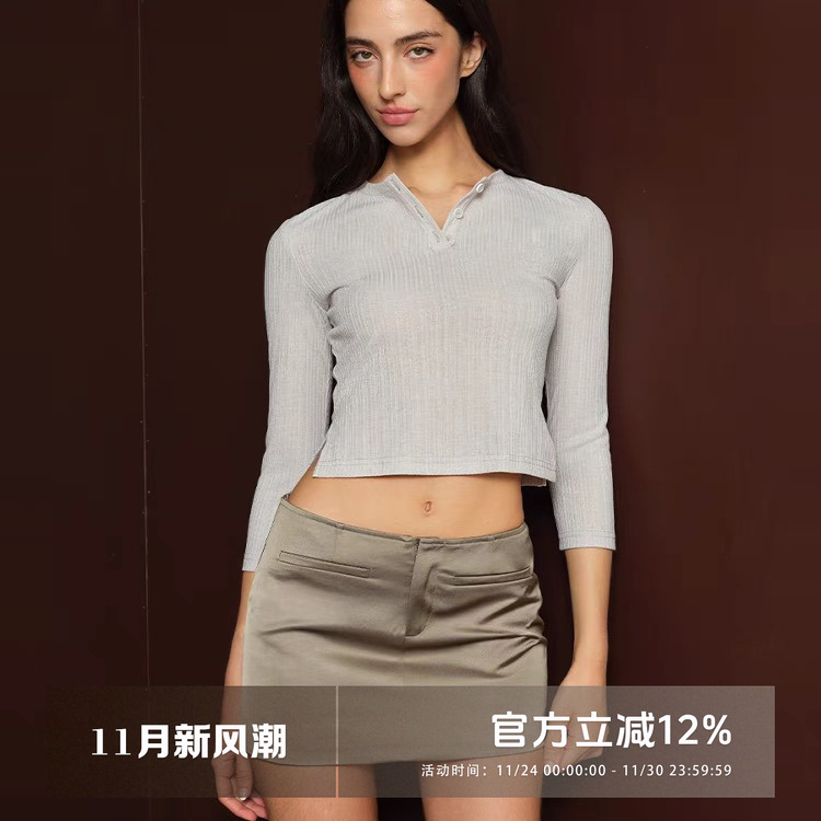 灰橄榄天丝绸分割剪裁短裙半身裙