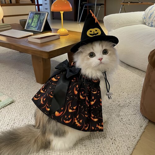万圣节猫咪服装南瓜蜘蛛披风装饰