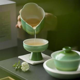 醒春集玉泥白瓷仿宋高足茶杯功夫茶具家用品茗杯翡翠绿主人杯