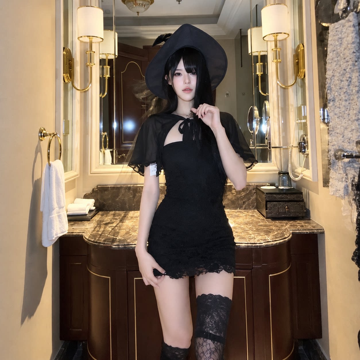 黑色蝴蝶结网纱女巫帽万圣节cos穿搭帽子头饰百搭魔法帽拍照道具