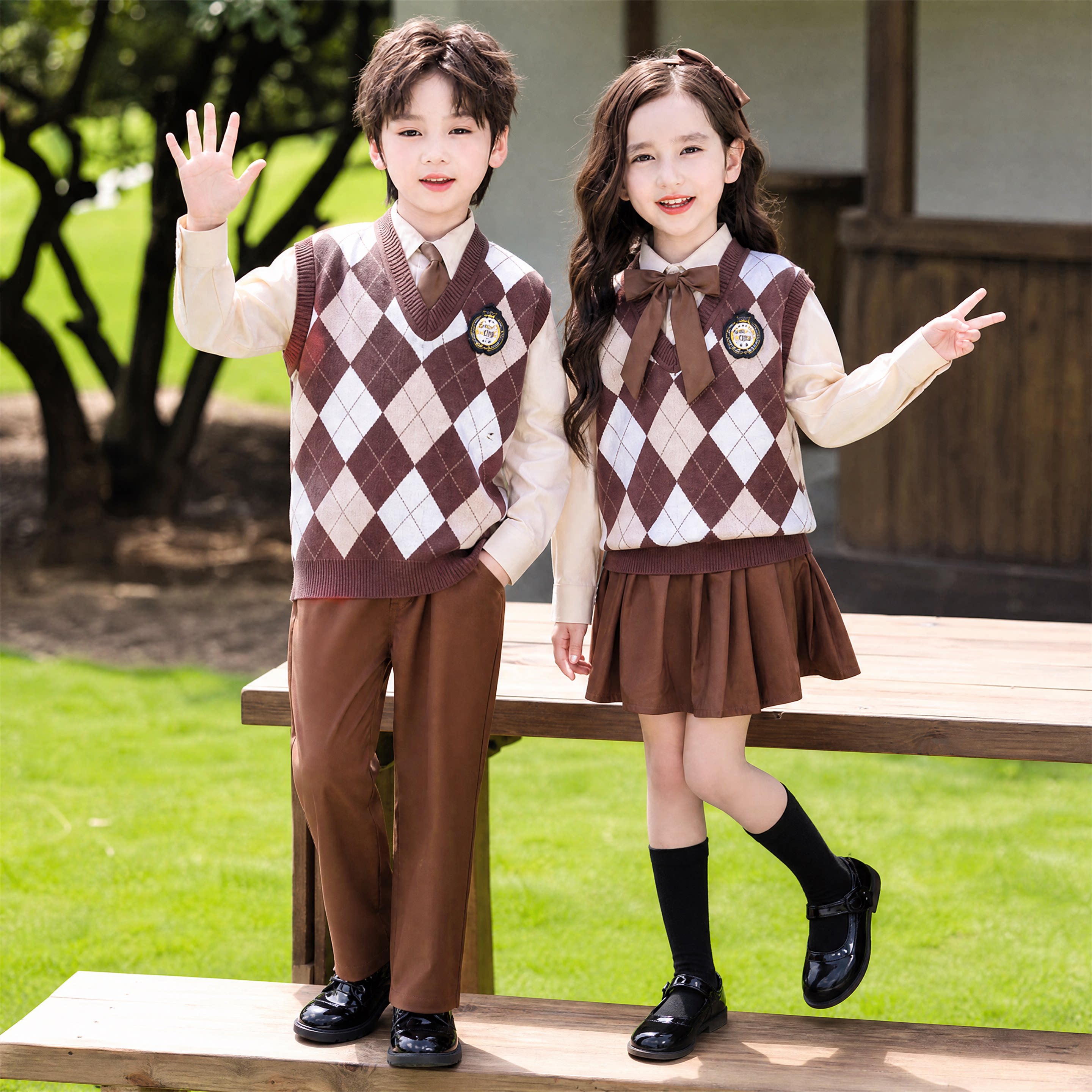 小学生英伦学院风马甲背心毛衣四件套校服幼儿园园服班服春秋套装