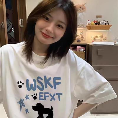 2025夏季新款爆款美式重磅纯棉短袖t恤女白色宽松半袖上衣设计感