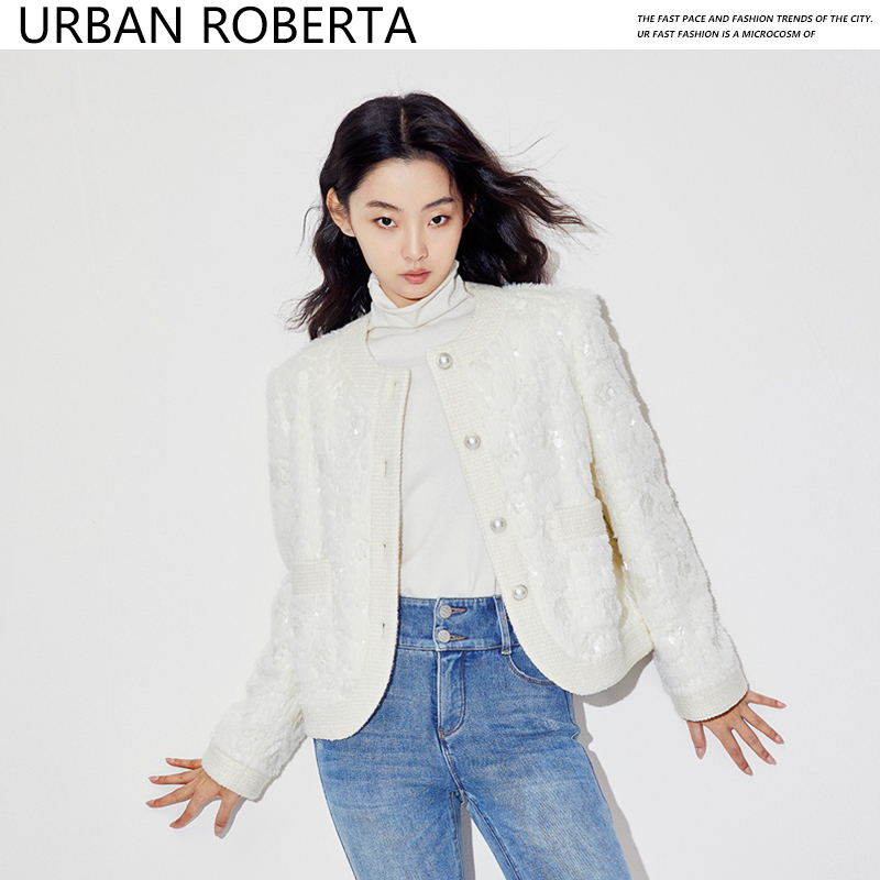 UR（服装鞋帽类）小香风短外套女上衣绣珠片2025新款女