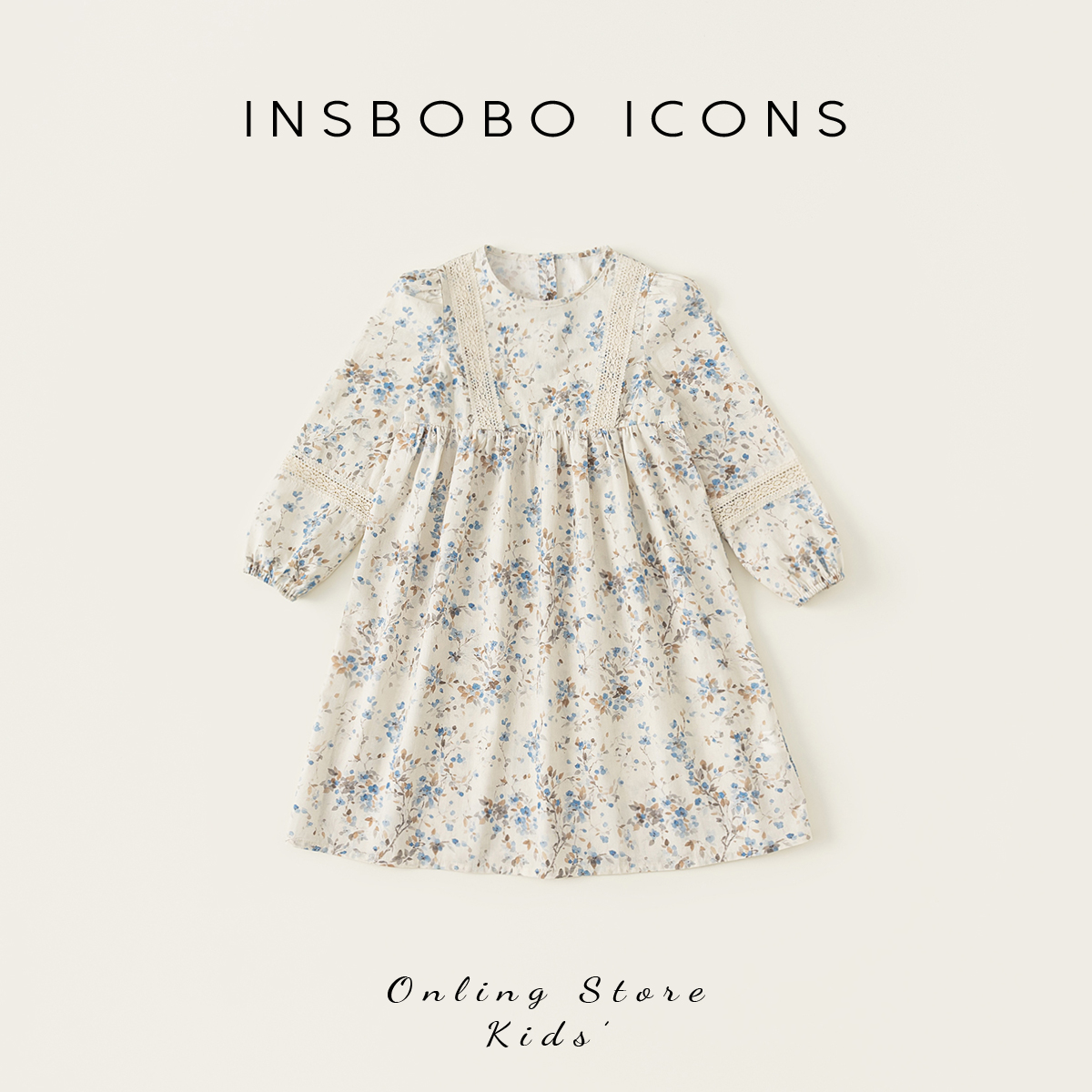 INSbobo女童连衣裙休闲童装2025春秋新款儿童碎花洋气中大童裙子