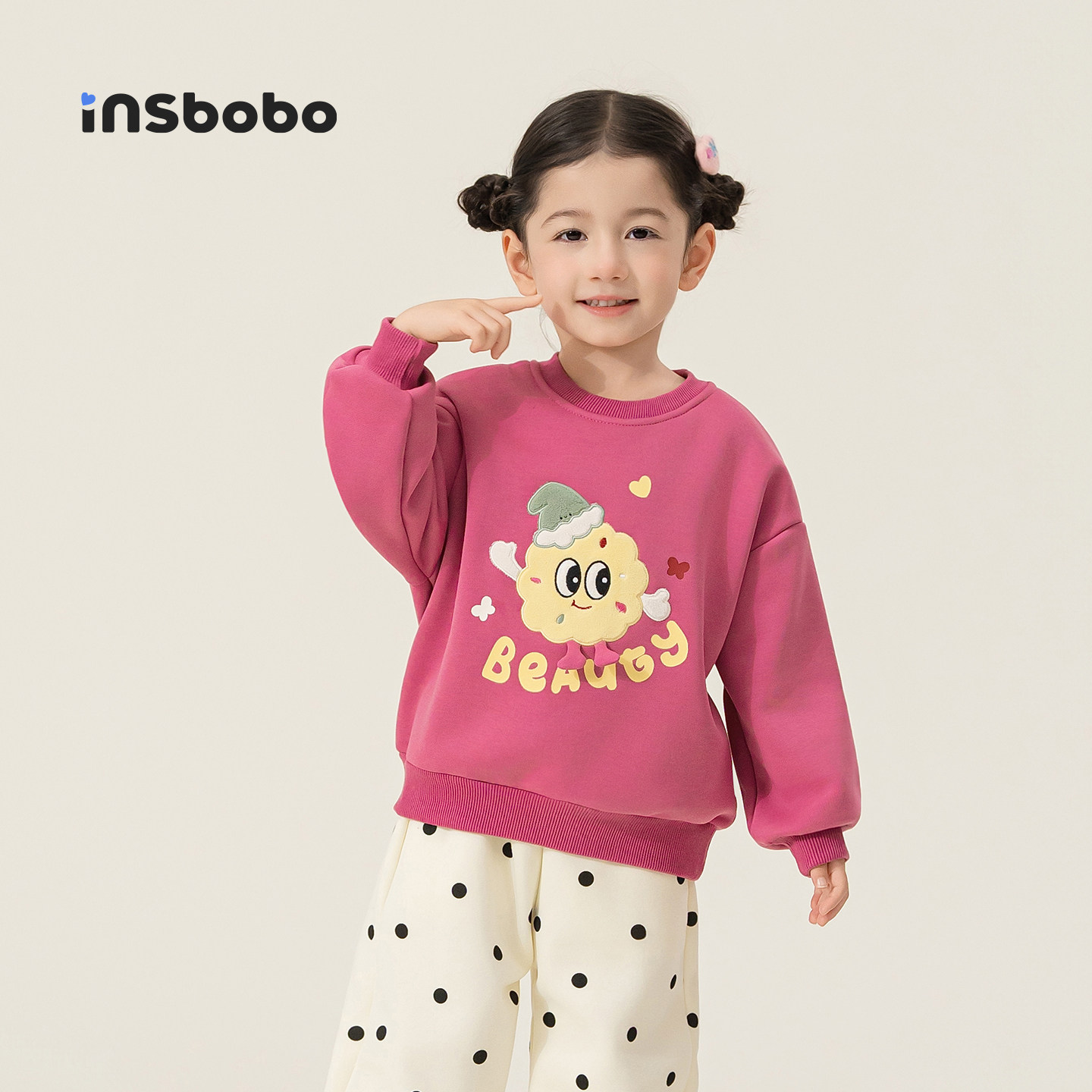 INSbobo儿童卫衣圆领贴布绣卫衣