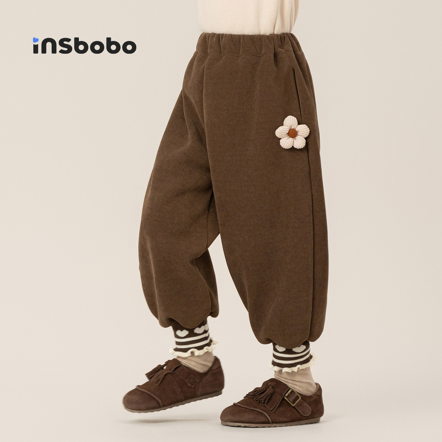 INSboobo儿童裤子花朵束脚裤秋冬