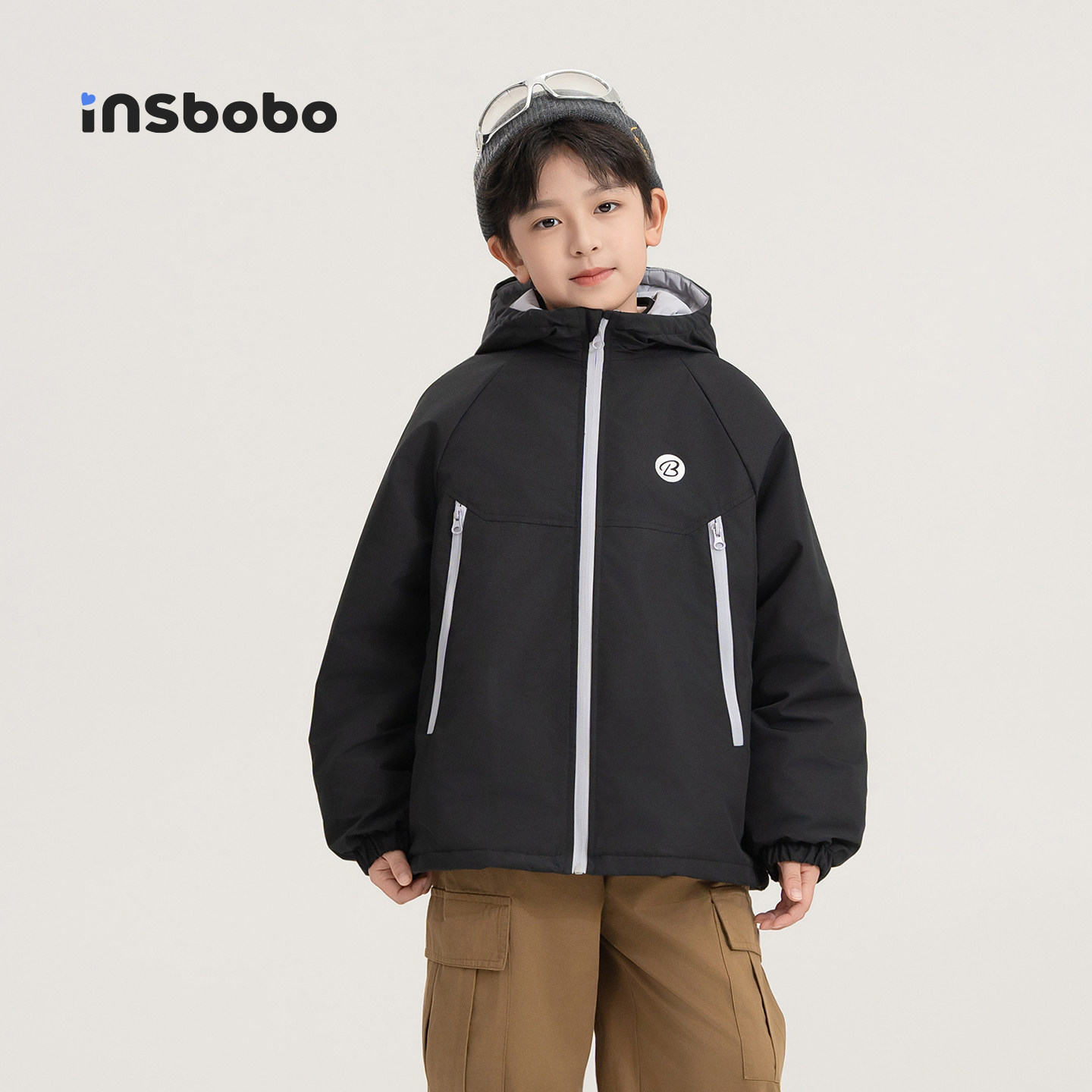 INSbobo儿童休闲撞色连帽外套