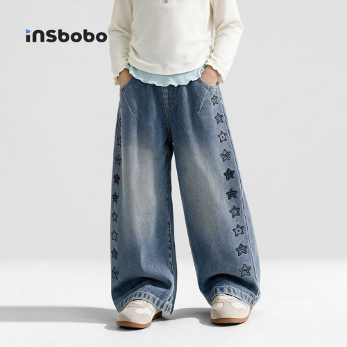 INSbobo儿童裤子星星绣花牛仔裤