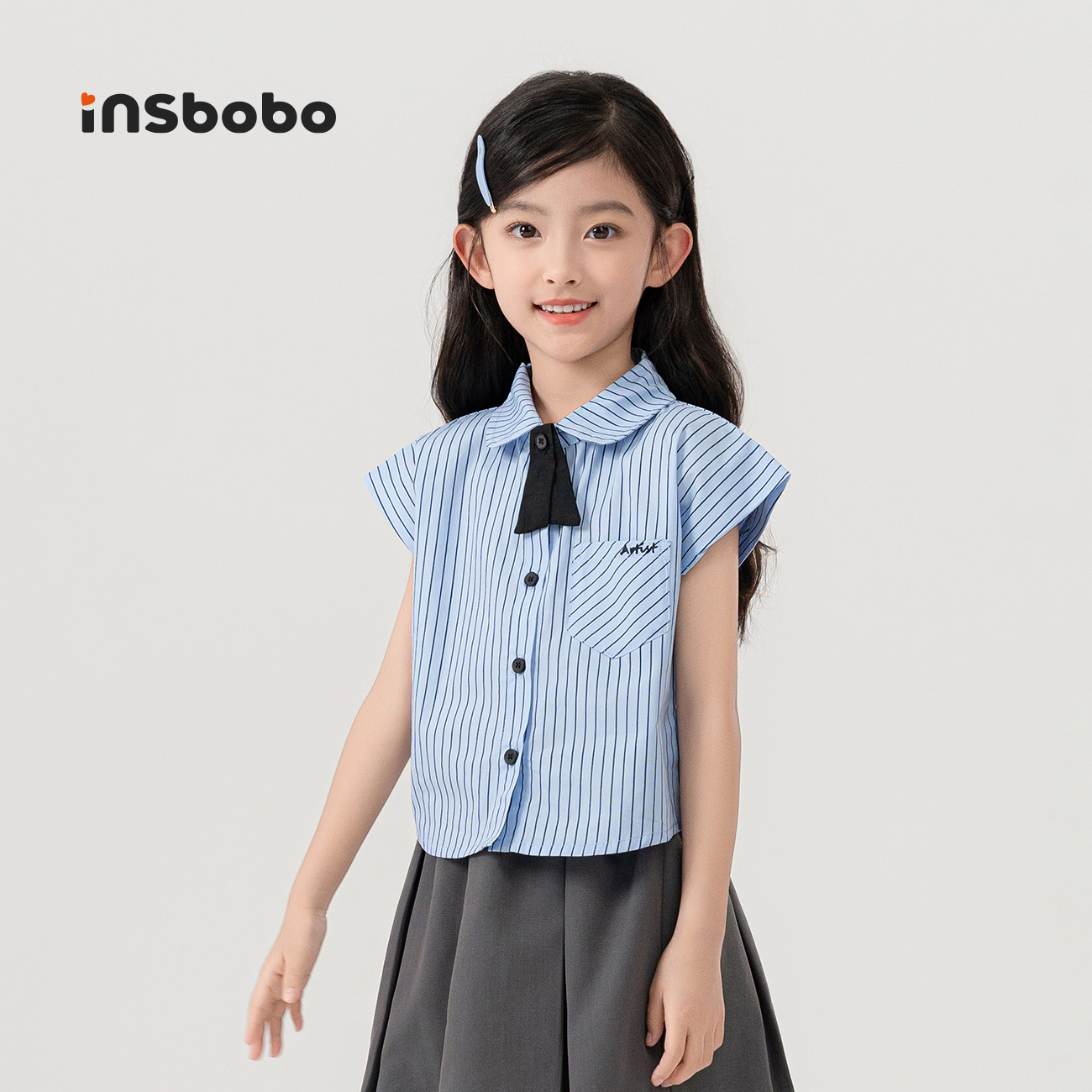 INSbobo童装女童衬衫2025夏季新款甜美可爱条纹儿童衬衣女孩上衣