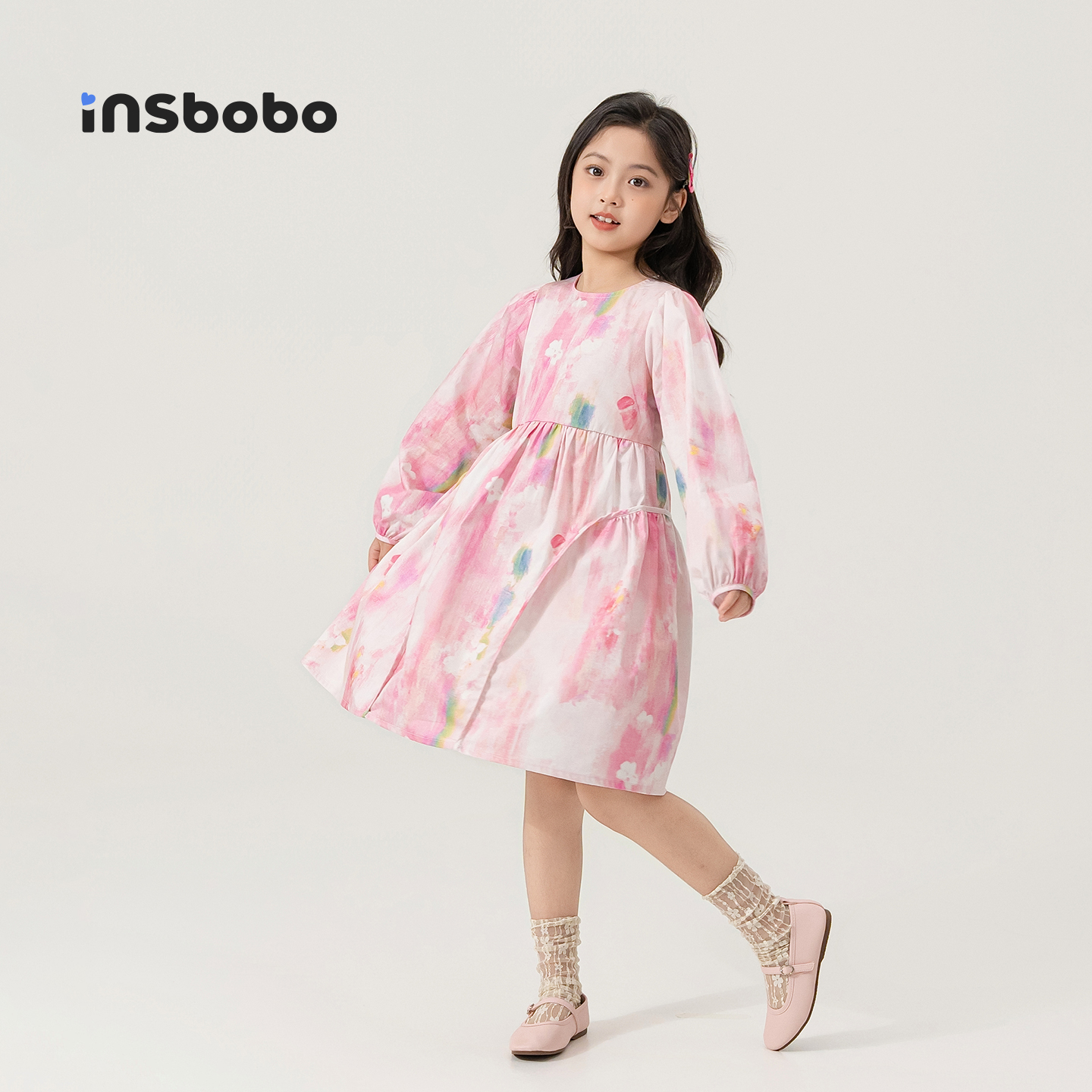 INSbobo童装女童连衣裙秋装新款儿童长袖裙子甜美女孩公主裙衣服