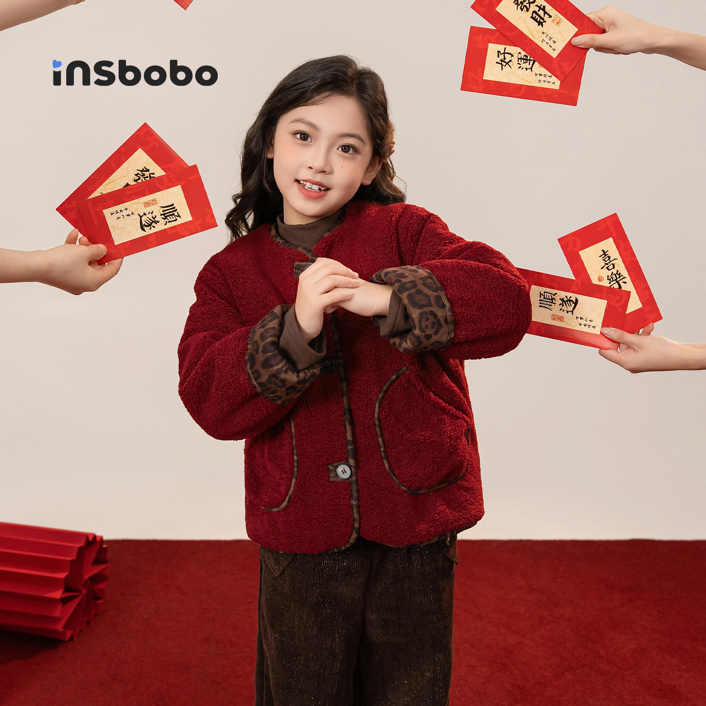 INSbobo儿童外套拼接豹纹外套