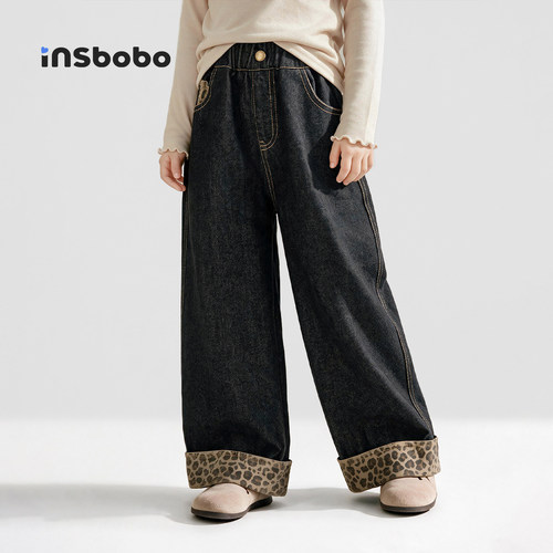 INSbobo儿童裤子豹纹软牛仔裤