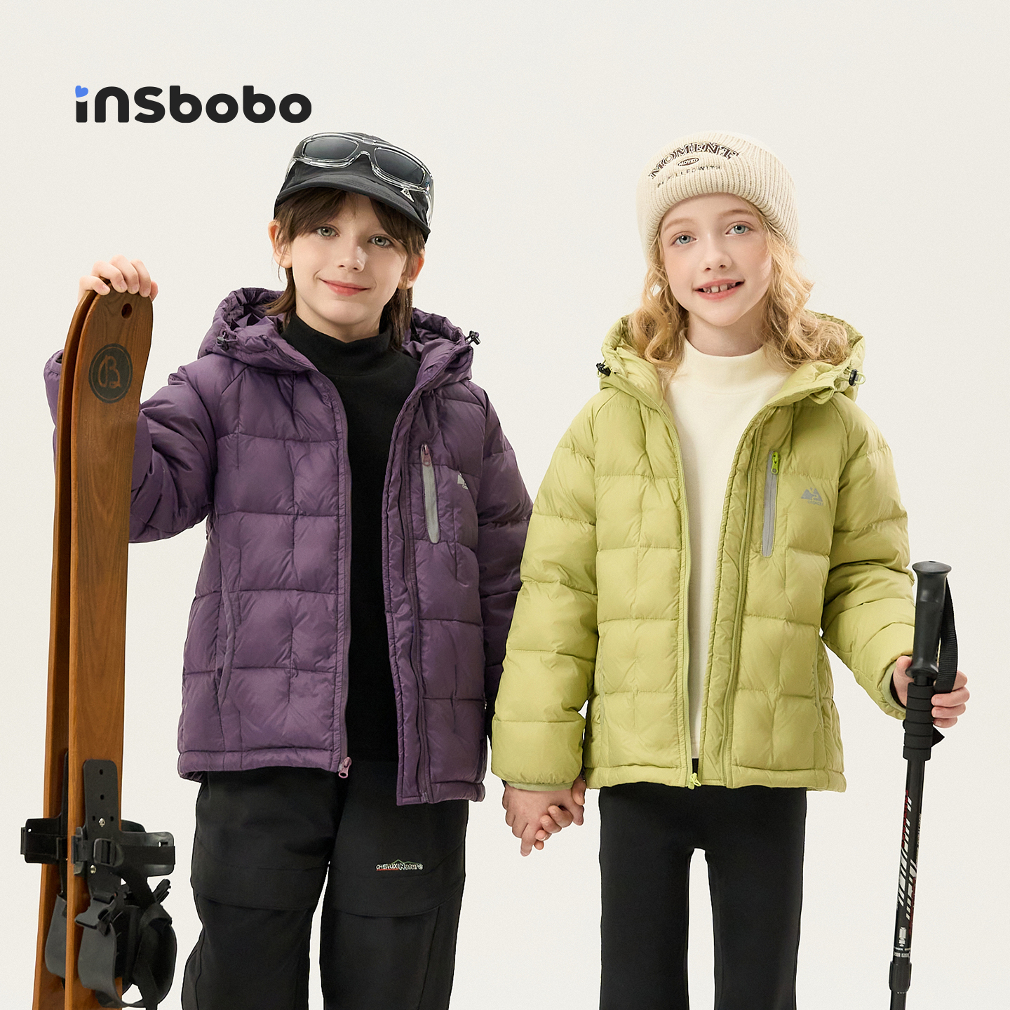 INSbobo儿童纯色连帽轻薄羽绒