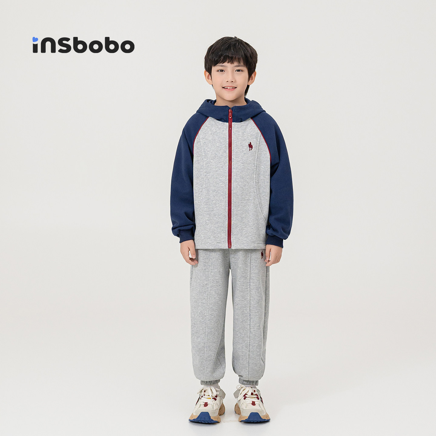 INSbobo童装儿童套装春装新款男童运动服连帽外套休闲裤女童衣服