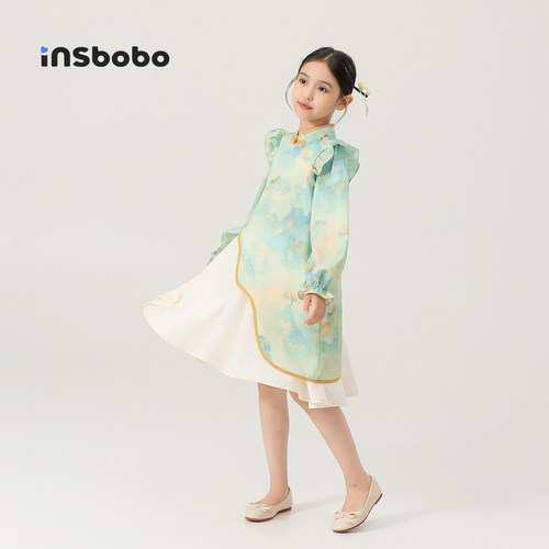 INSbobo儿童唐装国风印花旗袍