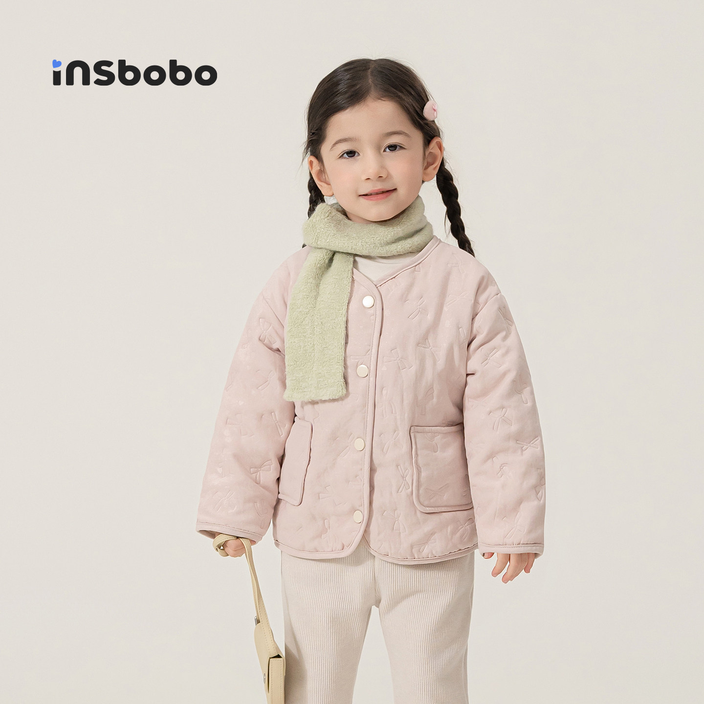 INSbobo儿童棉服无领压花外套