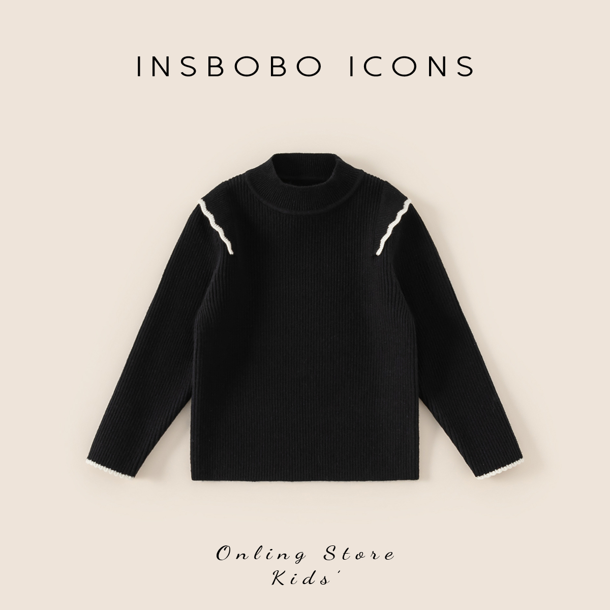 INSbobo儿童毛衣撞色花边毛衣