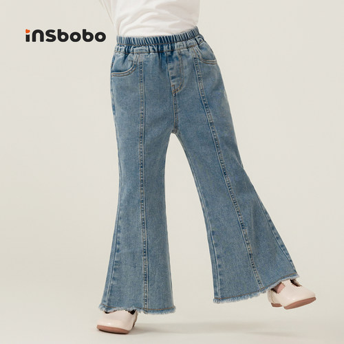 INSbobo儿童裤子牛仔喇叭裤