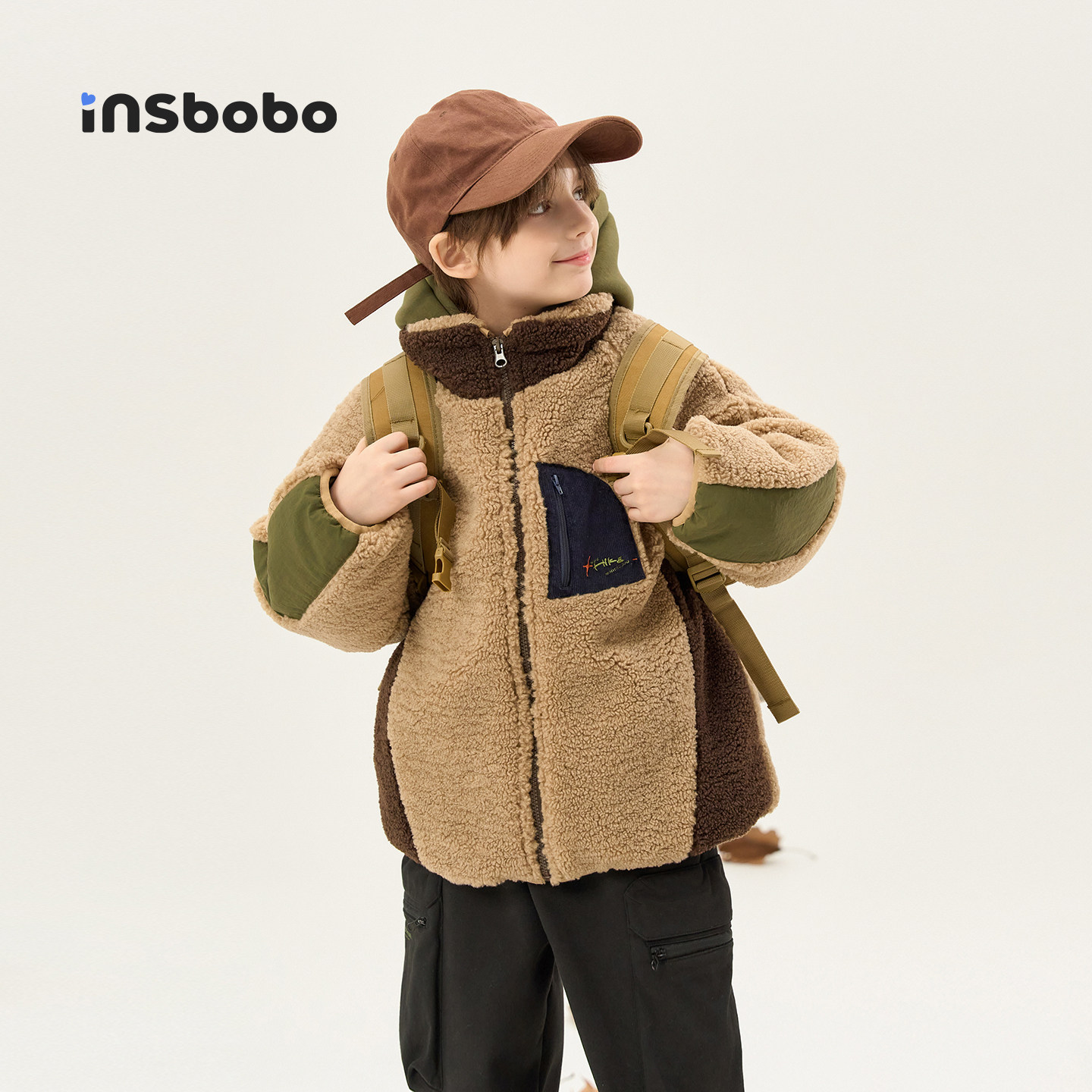 INSbobo儿童立领撞色毛毛外套