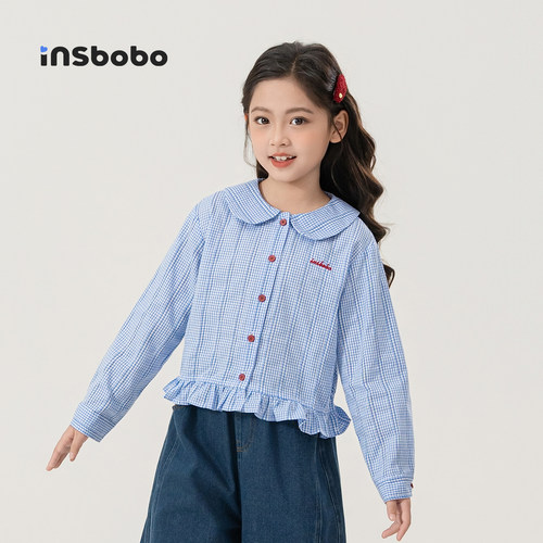 INSbobo儿童T恤格子娃娃领T恤