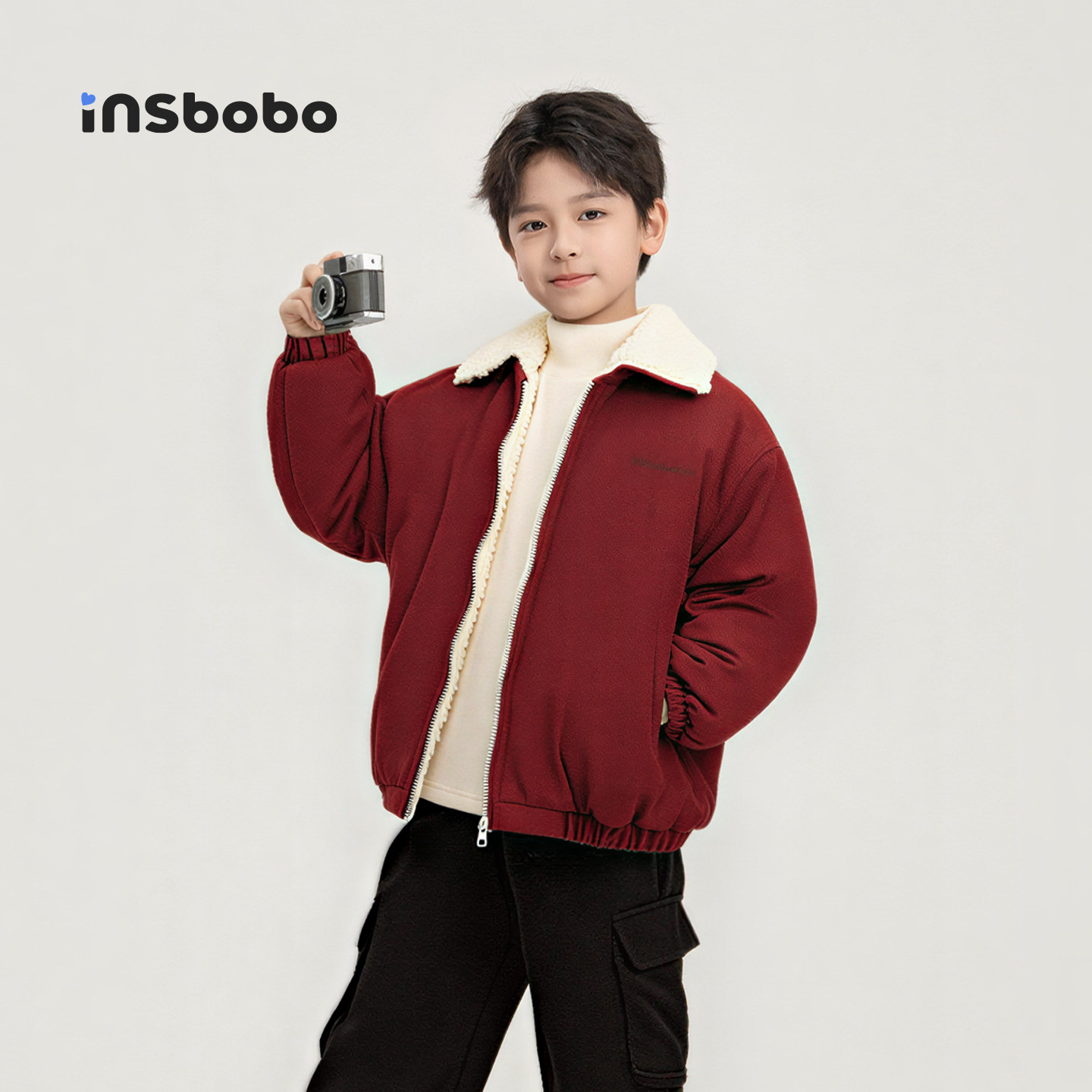 INSbobo儿童棉服简约翻领外套