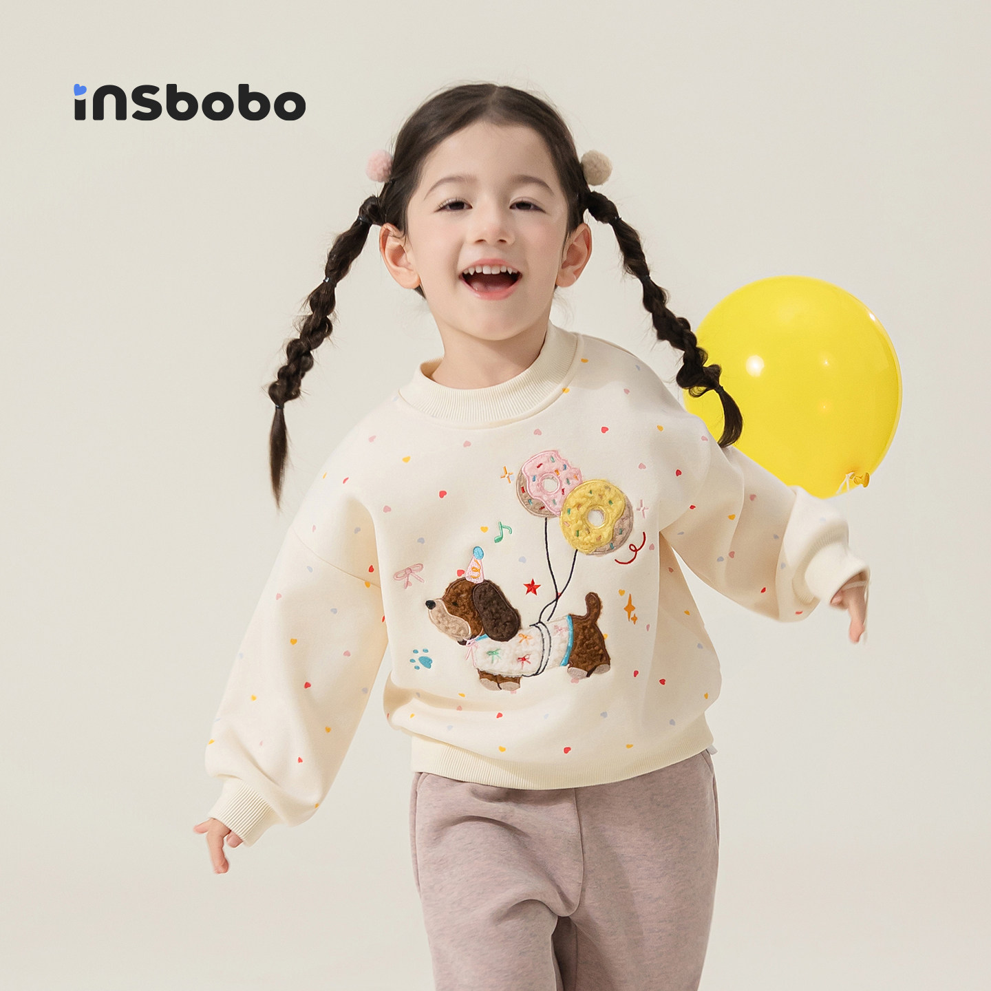 INSbobo儿童卫衣毛巾绣圆领卫衣