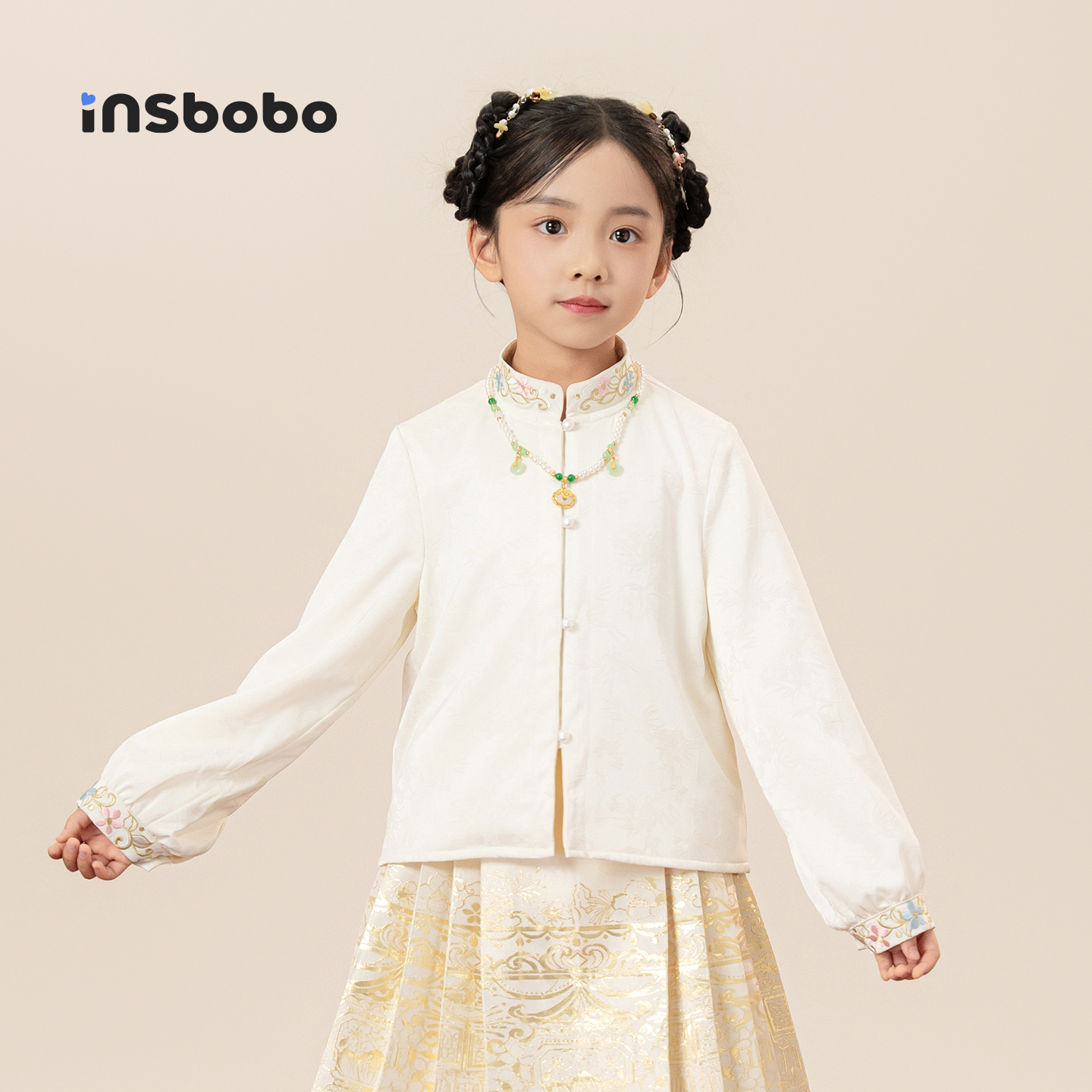 INSbobo儿童衬衫国风立领衬衫