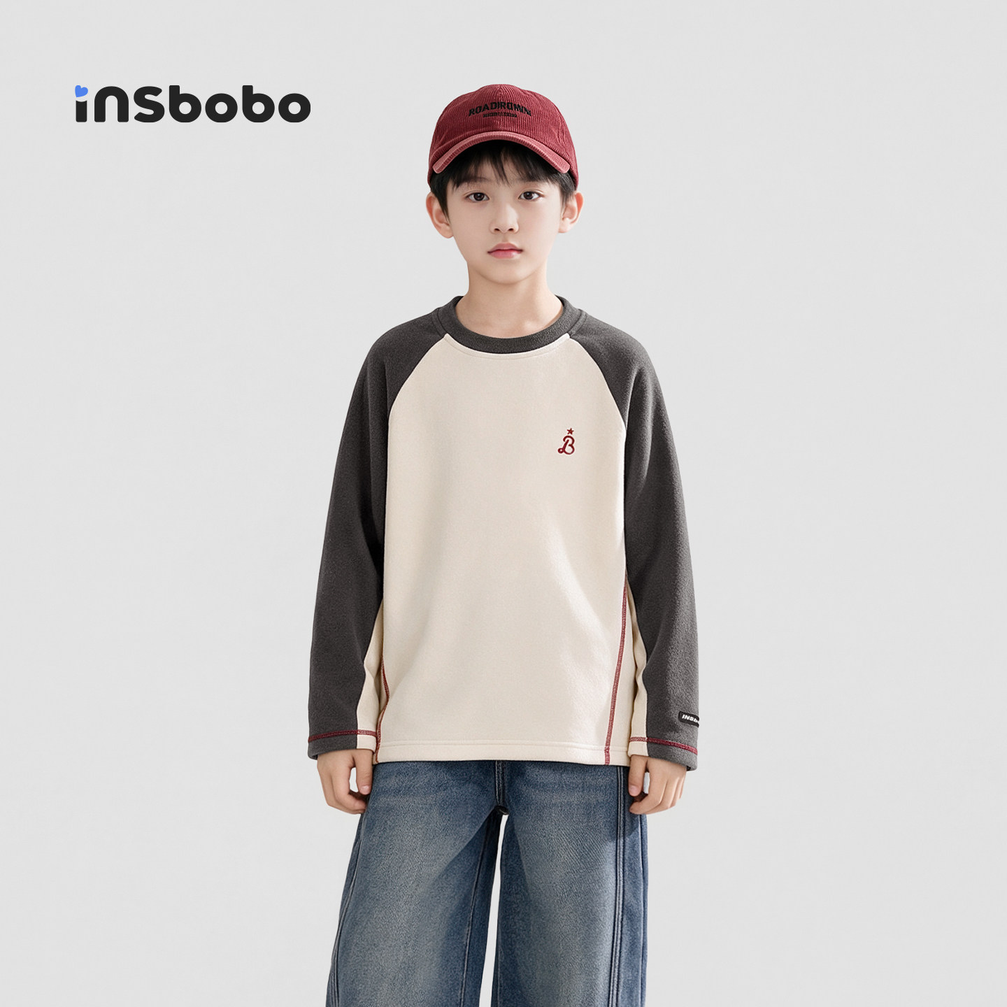 INSbobo童装男童长袖t恤2026冬季新款男孩打底衫儿童加厚内搭上衣