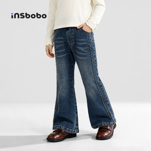 INSbobo儿童裤子软牛仔微喇裤