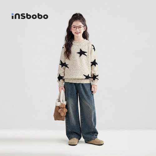 INSbobo儿童裤子明线软牛仔裤