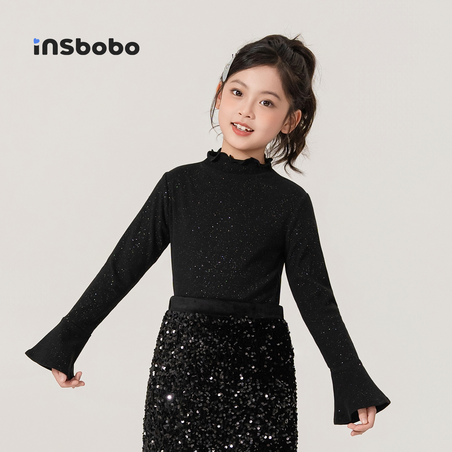 INSbobo儿童T恤喇叭袖纯色打底衫