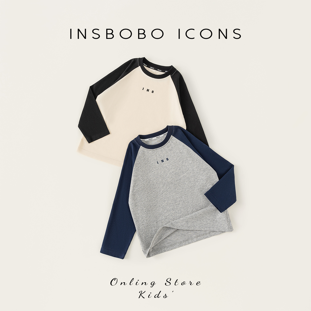 INSbobo儿童T恤印花撞色T恤
