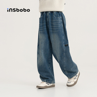 INSbobo男童裤子秋季新款儿童牛仔裤男孩直筒裤休闲裤长裤童装裤