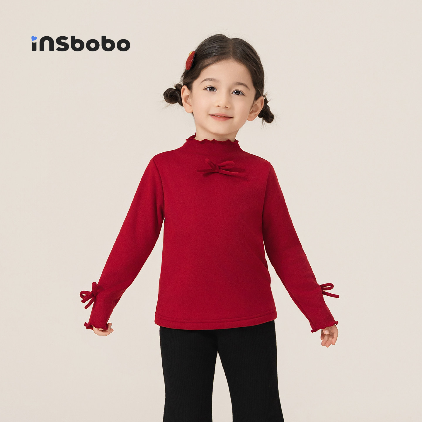 INSbobo童装女童加绒打底衫儿童长袖t恤内搭上衣女孩红色拜年服冬,童装/婴儿装/亲子装,T恤,淘宝优惠券,粉丝福利购,淘宝优惠卷