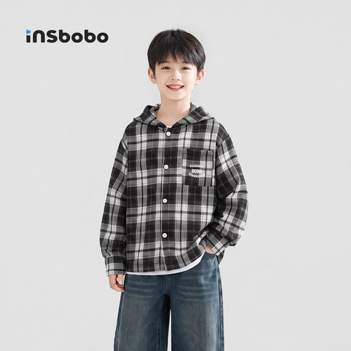 INSbobo儿童外套格子衬衫外套