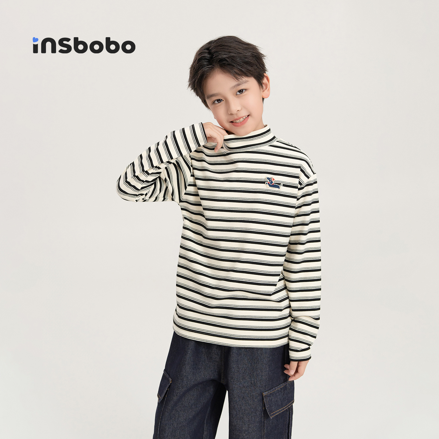 INSbobo儿童T恤条纹半高领打底衫