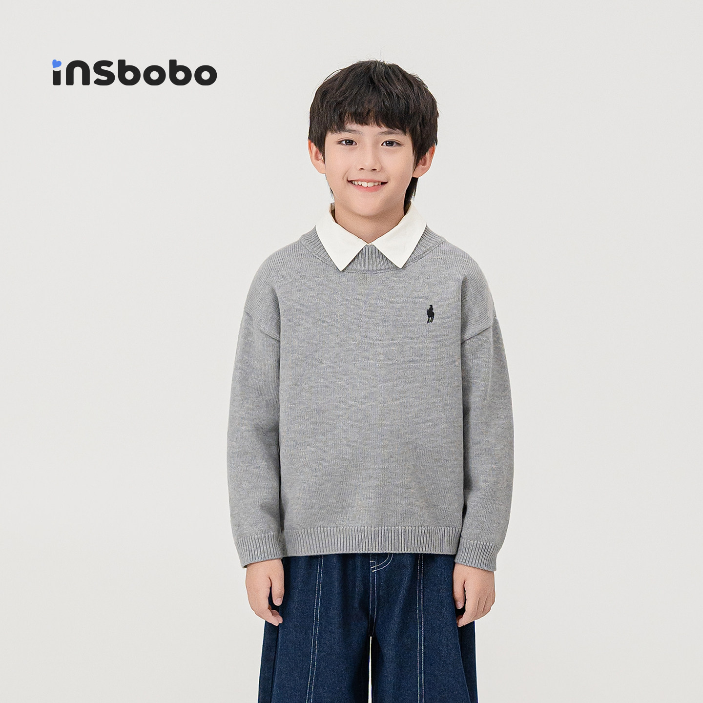 INSbobo儿童毛衣休闲绣花毛衣