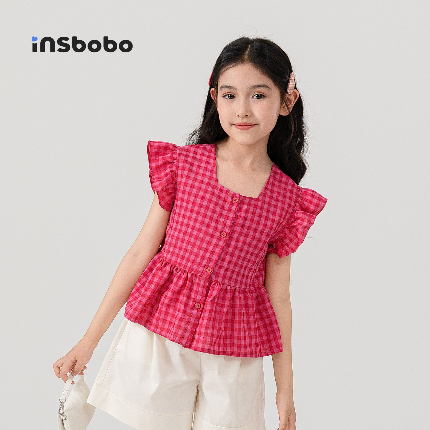 INSbobo童装女童衬衫2025新款超甜美儿童t恤小飞袖女孩上衣夏装薄