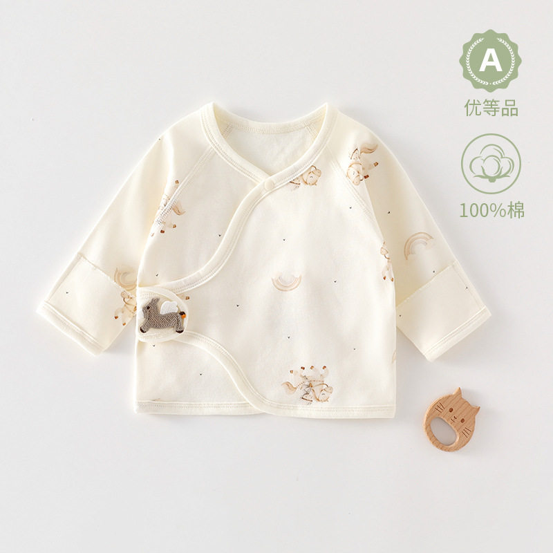新生儿纯棉a类服装新款初生宝宝衣服婴儿春秋无骨造型半背衣上衣