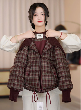 【DZ】冬季新款儿童百搭毛线大翻领加厚格子短款面包服棉衣HCE209